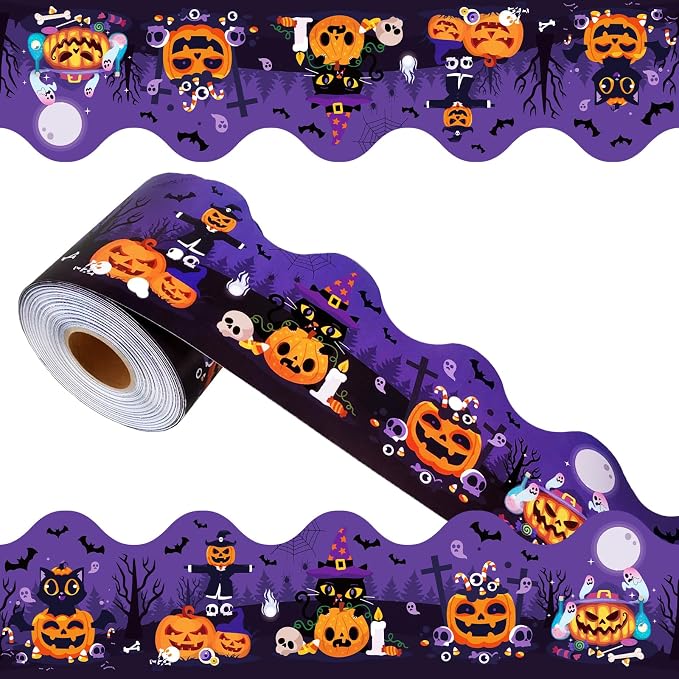 69Ft Halloween Bulletin Board Border Bat Ghost Pumpkin Cat Cobweb Funny by Unknown