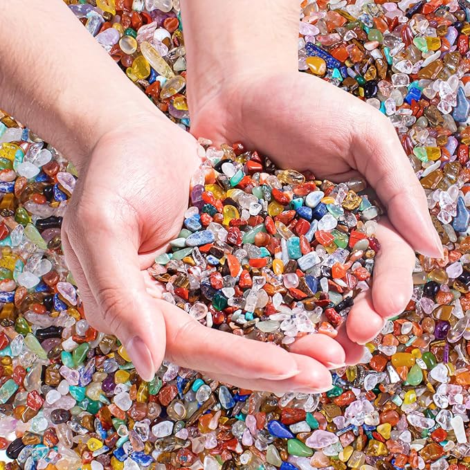 3 Lb Crystal Chips Bulk Tumbled Crushed Quartz Stones, 7 Chakra Crystal Quartz by EZEELAI