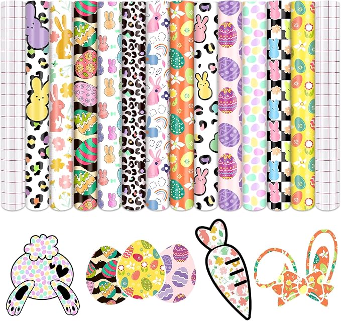 Easter Rabbit Permanent Adhesive Vinyl 12 Sheets 12'' x 10'' | Bunny Egg Pattern by CraftingEveryday