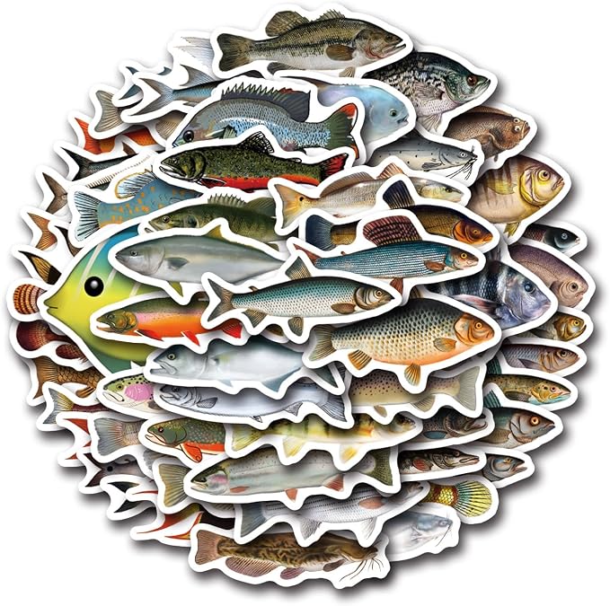 57Pcs Deep Sea Fish Stickers Waterproof Vinyl, Ocean Deepwater Fish Decals by Unknown