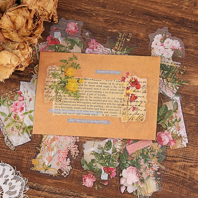 Dizdkizd Die Cut Gold Foil Floral Stickers, Transparent Aesthetics Sticker Set - Image 5