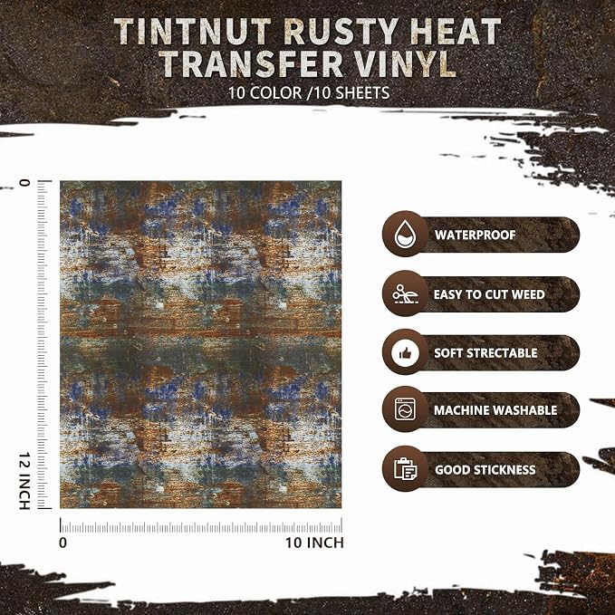 Tintnut Rusty Heat Transfer Vinyl, 10 Sheets 12×10in Iron on Vinyl | Scratched - Image 2