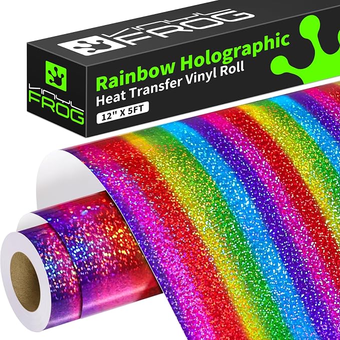 VINYL FROG Rainbow Holographic Heat Transfer Vinyl 12''x5ft Glitter HTV | by VINYLFROG