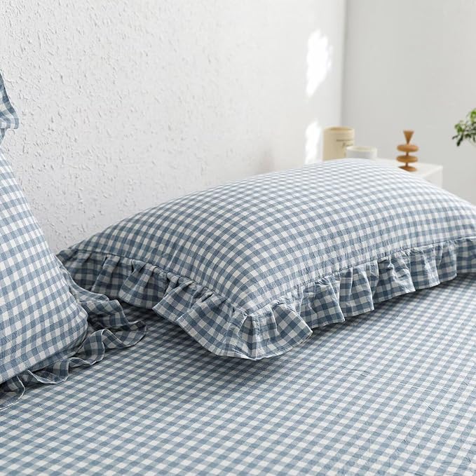 MKXI Blue and White Gingham Duvet Cover Twin XL Size, 3-Piece Bedding Set - Image 7