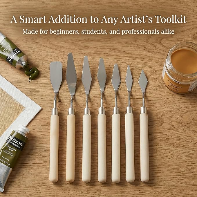 7 Piece Palette Knife, Stainless Steel Blades Oil Paint Knives Wood Handle | - Image 8