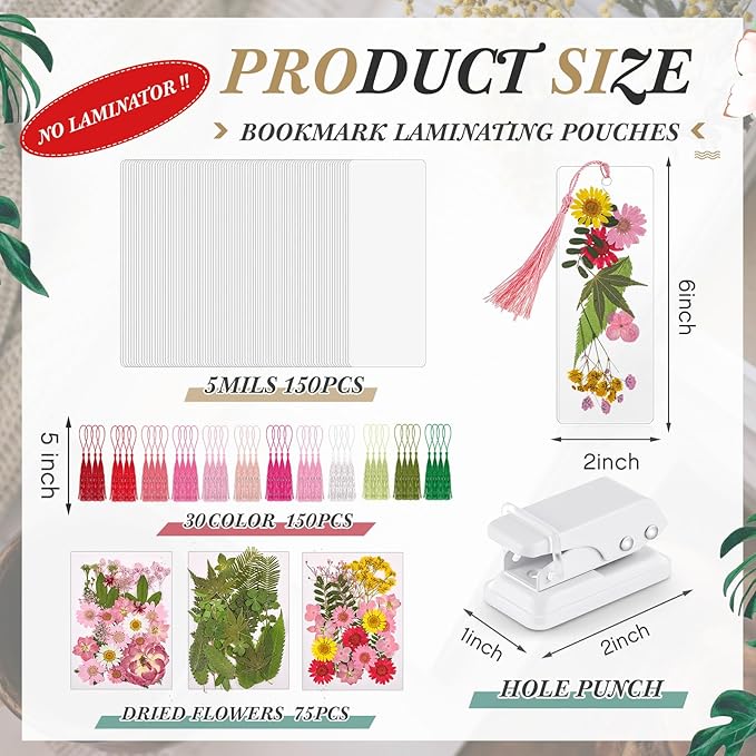 Fuyoooo 376 Pcs Pressed Flowers Bookmark Making Kit, DIY Bookmark Laminating - Image 2