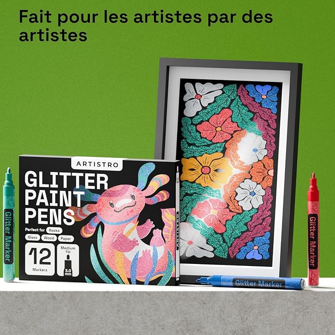 ARTISTRO 12 Glitter Paint Pens for Glass Marking, Rock Painting, Scrapbooking - Image 6