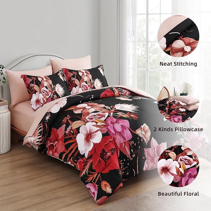 Luxudecor Floral Comforter Set Queen Size 7 Piece, Elegant Comforter Bedding Set - Image 6