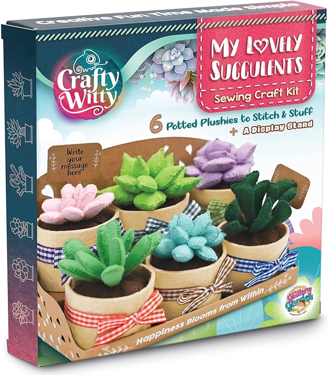 Glittery Garden Felt Succulent Craft Kit. Sewing Project to Make 6 Plushies | by GlitteryGarden