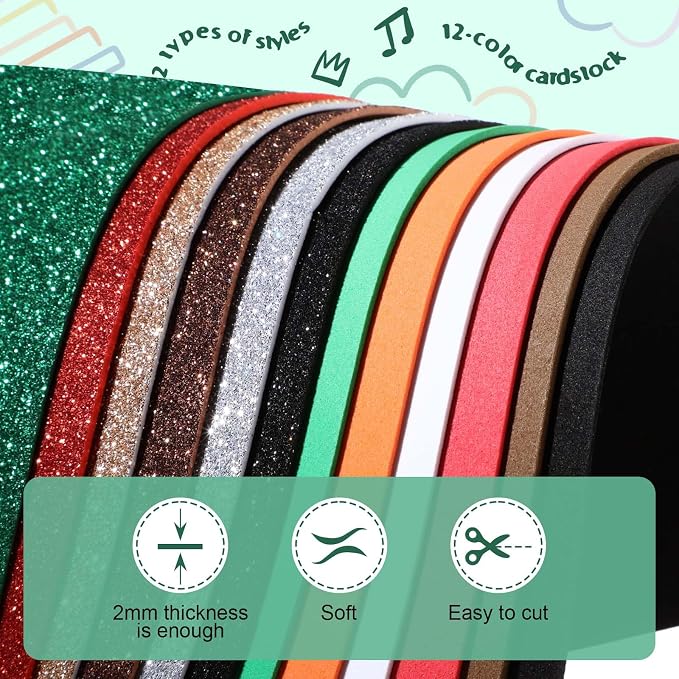 Feifeiya 48 Pack Glitter Foam Sheets Craft, 8 x 12 Inch Assorted Colors - Image 3