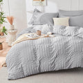 HYMOKEGE Light Grey Twin Size Duvet Cover, Ultra Soft 2-Piece Seersucker Duvet by HYMOKEGE