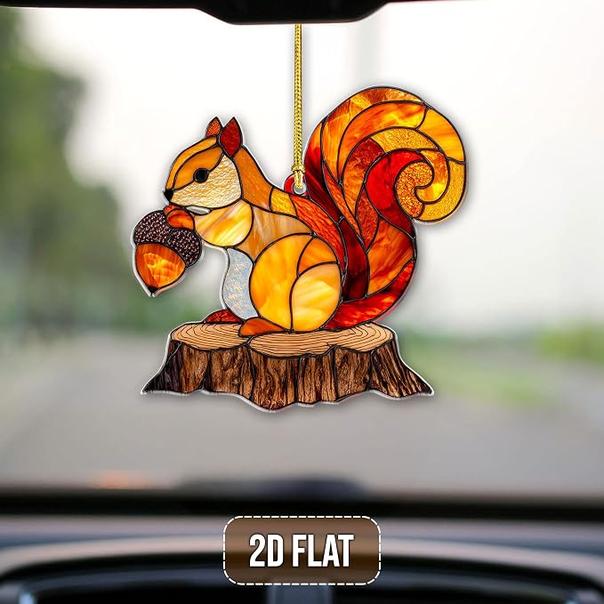 2D Flat Faux Stained Glass Squirrel Acrylic Ornament - Image 4