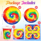Mimorou 240 Pcs Tie Dye Party Tableware Set Decorations, 120 Plates, 60 Cups & - Image 2