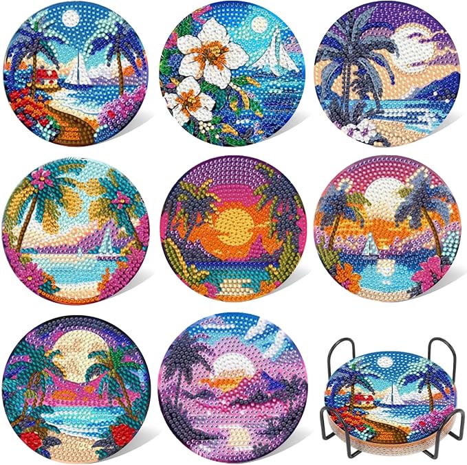 EWJRNSF 8 PCS Beach Diamond Art Coasters DIY Kit by EWJRNSFDiamondPainting