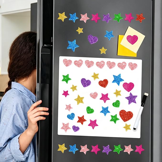 987 Pcs Glitter Foam Stickers, Heart & Star Shapes Stickers, 7 Sheets Colorful - Image 5