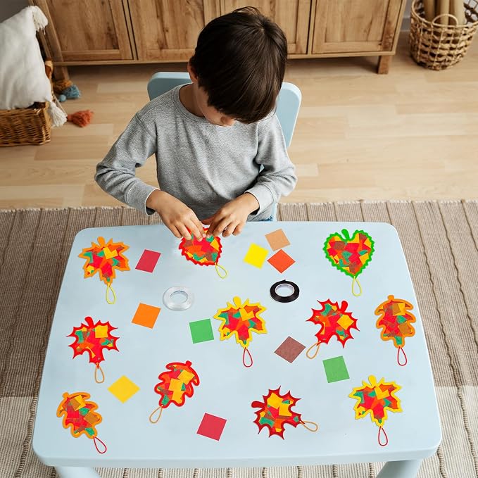 Renbuzhu 40PCS Fall Crafts Bulk: Leaves Paper Suncatchers DIY Kit - Image 2