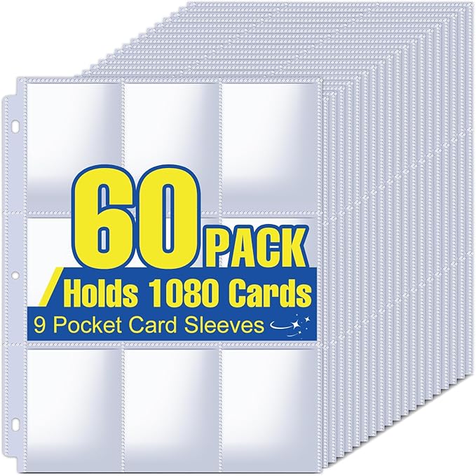 1080 Pockets Card Sleeves Binder Sheets, 9 Pocket Card Sleeves by Zenowick