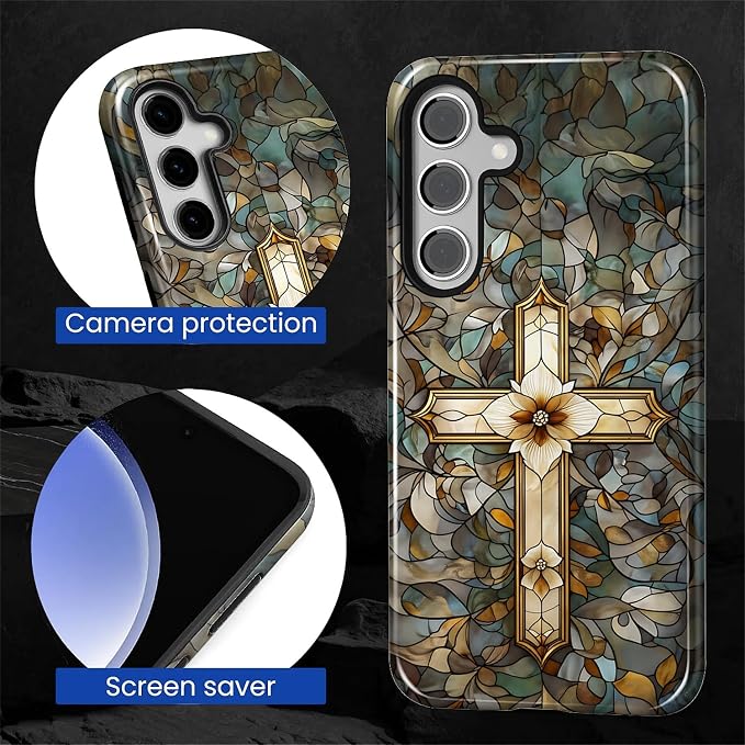 for Samsung Galaxy S25 FE Case, Christian Cross Stained Glass Pattern Glossy 2 - Image 4