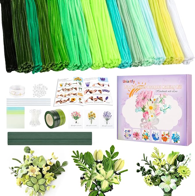 800PCS Pipe Cleaners Flower Kit, Thick Green Pipe Cleaner Bulk Craft | 16 by Uniartfy