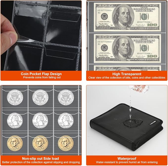 Coin Collection Book Holder for Collectors, 520 Pockets Fireproof Coins - Image 4