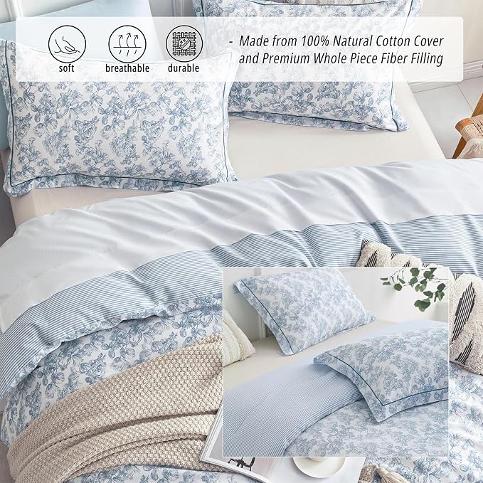 LEMIROE Vintage Cotton Comforter Queen Size 3Pcs - Image 2