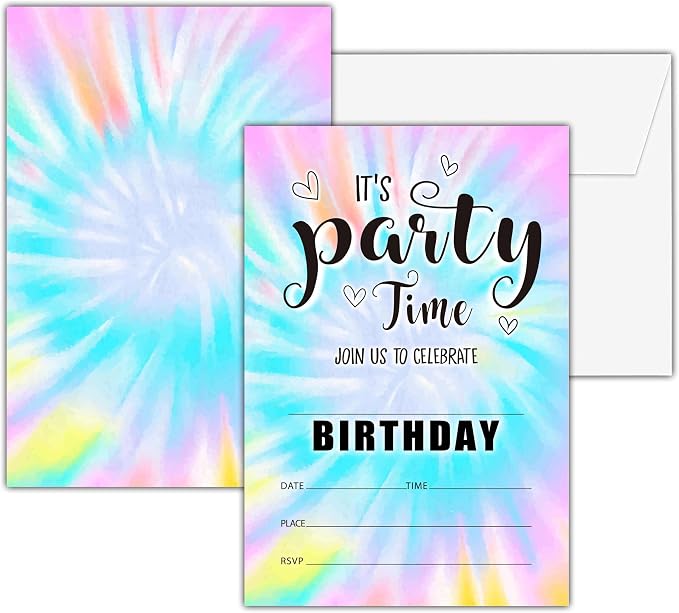 Tie Dye Theme Birthday Invitations, 25 Double-Sided It's Party Time Invitation by seclate