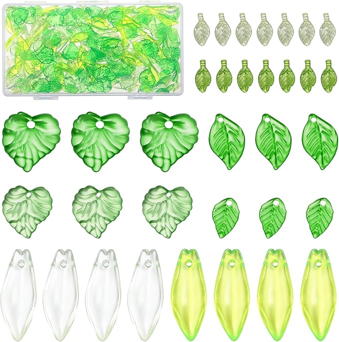 320 PCS Green Leaf Beads for Jewelry Making, Acrylic Green Leaf Charms by Unknown