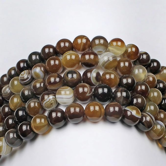 MJDCB Natural Stone Beads Coffee Stripe Agate Round Loose Beads - Image 6