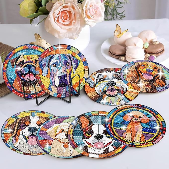 Zythron 8 Pack Dog Diamond Art Coasters, Diamond Painting Coasters Kits | Dog - Image 6