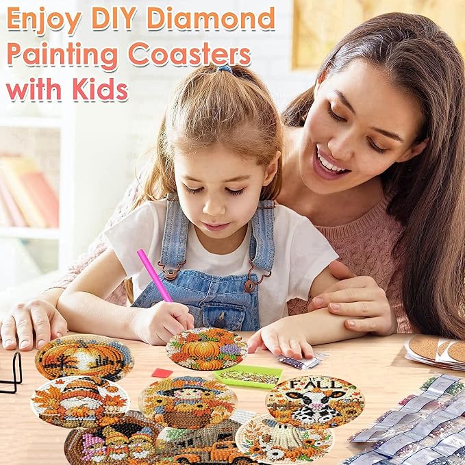 ijbnhd 8 Pcs Diamond Art Coasters Kits Autumn | Diamond Painting Coasters Kit - Image 5