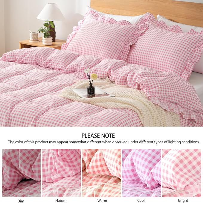 Gingham Duvet Cover King Size, 3 Pieces Soft Breathable Microfiber Plaid - Image 4