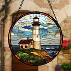 DASTOLL Stained Glass Window Hanging, Ocean Lighthouse Sun Catchers Glass Panel - Image 4