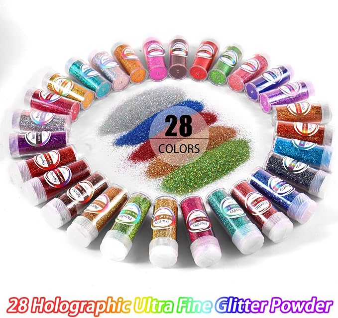 Renfio 28 Colors Holographic Glitter Set, 14.81oz 420g Ultra Fine Glitter - Image 2