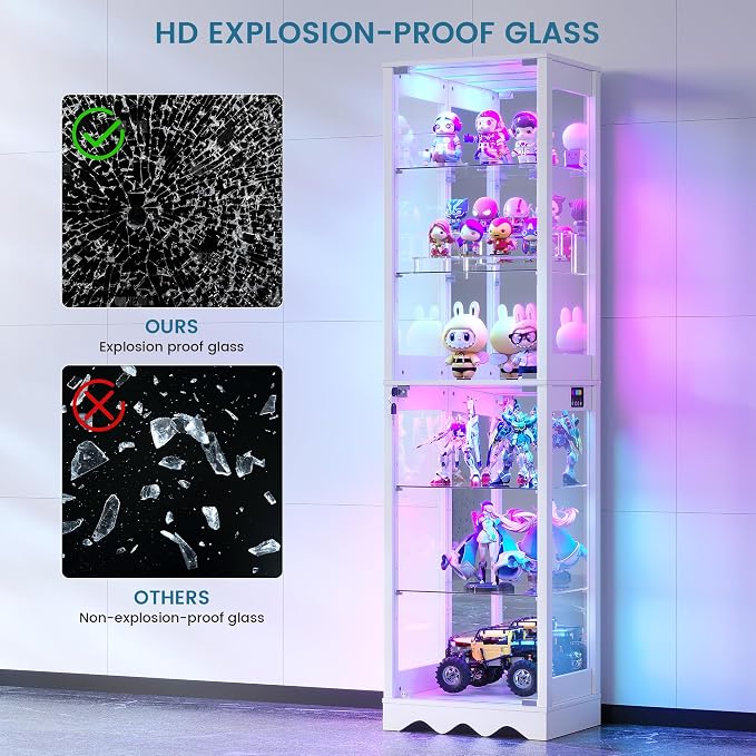 Dystler Display Cabinet with Glass Doors, 6 Tier RGB Lights Curio Cabinet | - Image 6