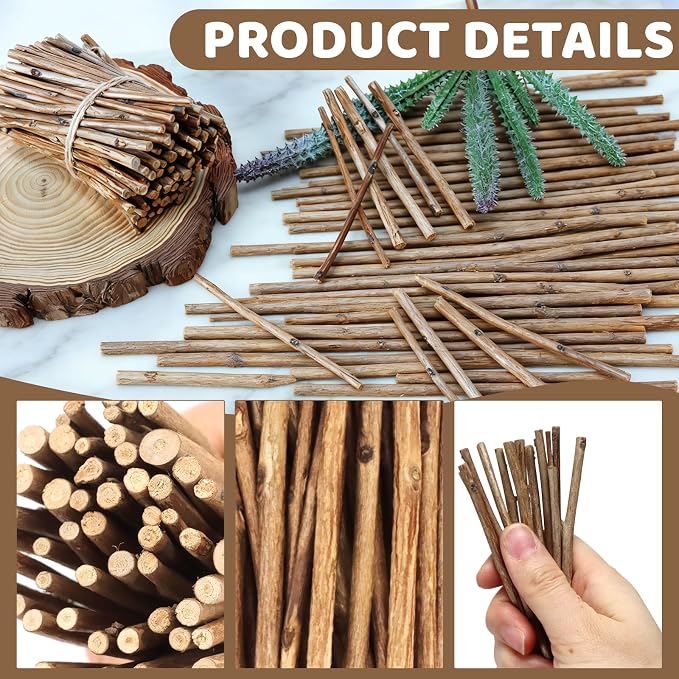 TKOnline 200Pcs Craft Sticks, 10cm 0.1-0.2 Inch in Diameter Wood Log Sticks - Image 3