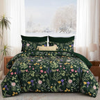 Yiran Queen Comforter Set 7 Piece, Dark Green Floral Bedding Set, Bed in a Bag - Image 8