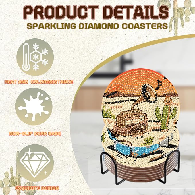 DOZEEZOP 8-Pack Diamond Art Coaster Kit - Image 5