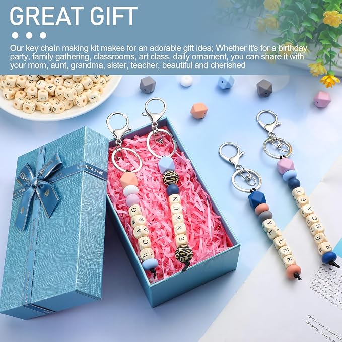 Landical 342 Pcs DIY Bead Keychain Kit Colorful Silicone Bead Personalized - Image 3