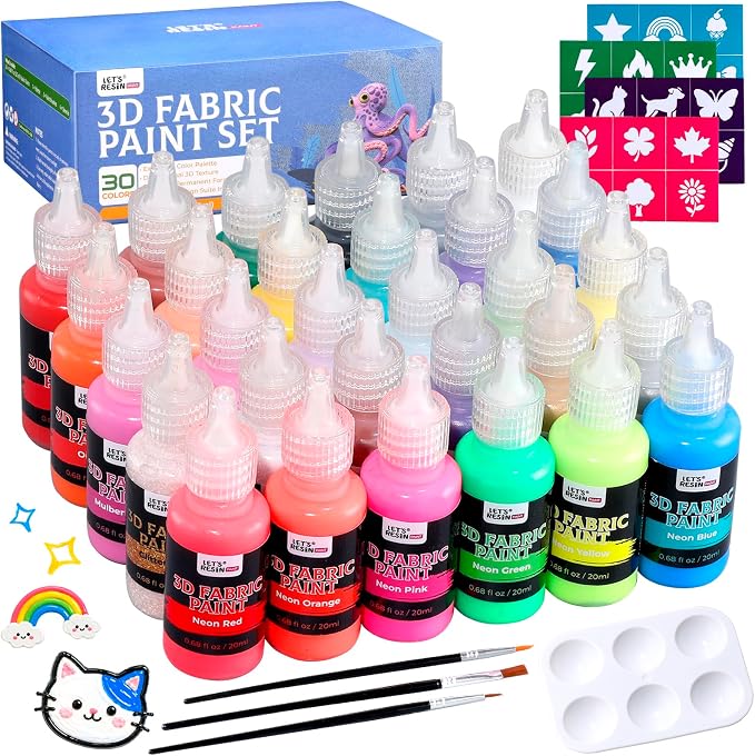 30 Colors 3D Fabric Paint Set, Permanent Textile Paint by LETSRESIN