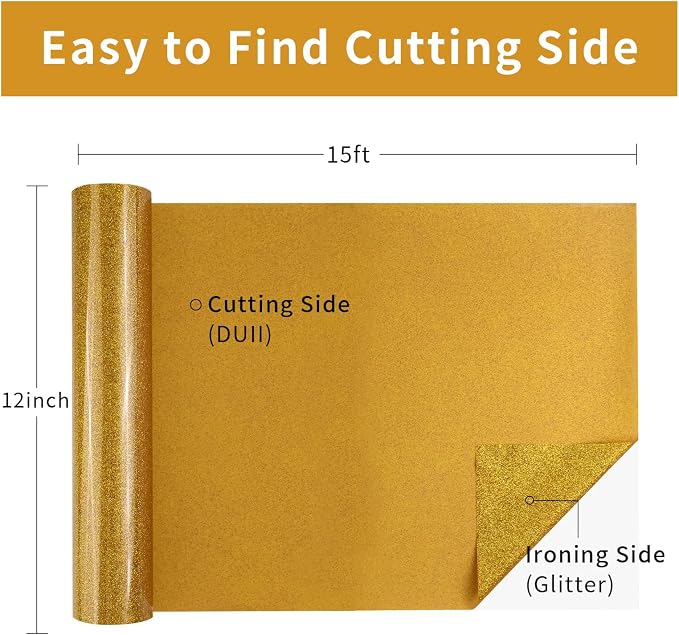 Golden Glitter Heat Transfer Vinyl, Glitter Iron-On - Image 2