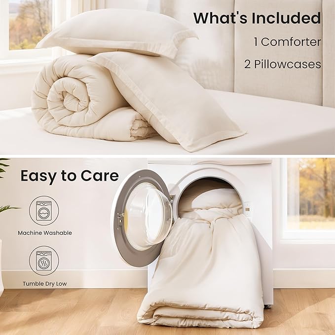 Love's cabin Beige Queen Comforter Set, 3-Piece Prewashed Bed Set - Image 7