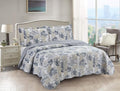 Brilliant Sunshine Blue Toile in Beige and Ivory Patches, 3-Piece Quilt Set by BrilliantSunshine