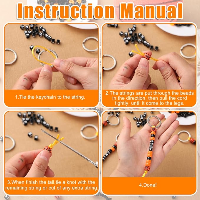 Landical 564 Pcs Basketball Keychain Making Kit DIY Basketball Bead Key Chain - Image 2