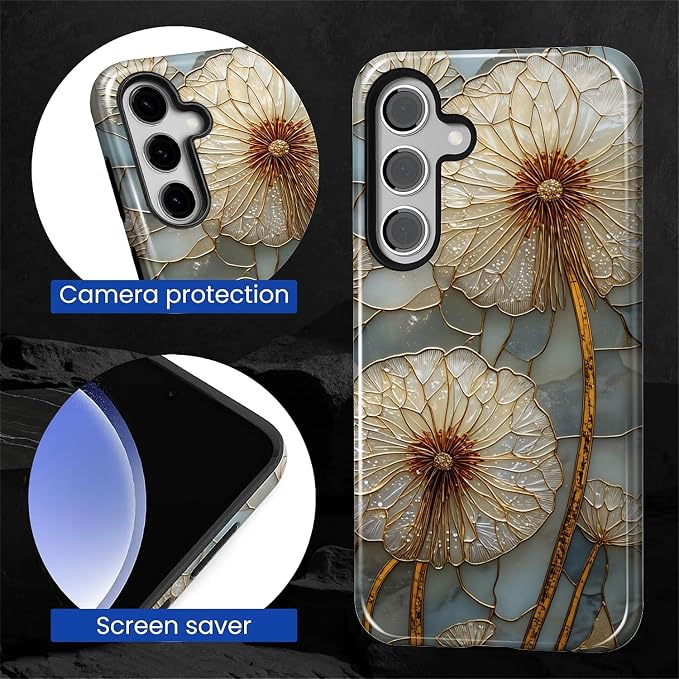 for Samsung Galaxy S24 FE Case, Dandelion Stained Glass Pattern Glossy 2 in 1 - Image 6