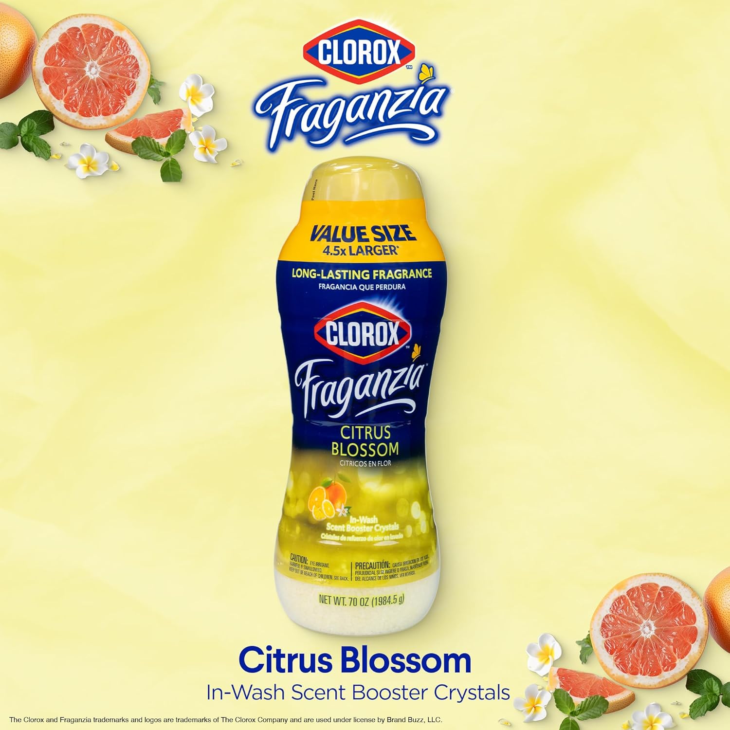 Clorox Fraganzia Laundry Scent Booster Crystals in Citrus Blossom Scent - Scented In-Wash Freshener Beads for Fresh, Clean, Great Smelling Clothes and Linens, 70 Oz
