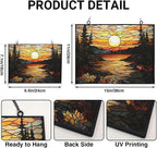 Rectangle Vintage Sunset in The Forest Stained Glass Window Hanging, Suncatcher - Image 3