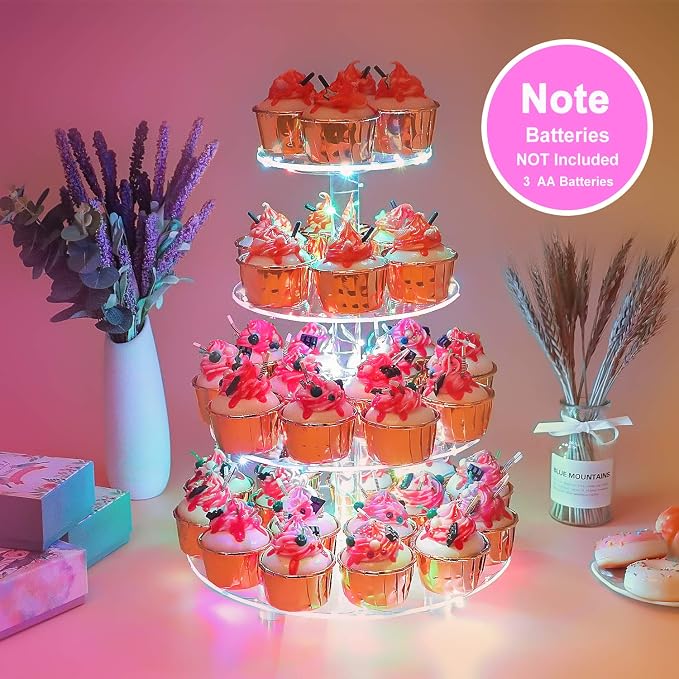 YestBuy 4 Tier Round Cupcake Stand – Premium Cupcake Holder – Acrylic Cupcake - Image 6