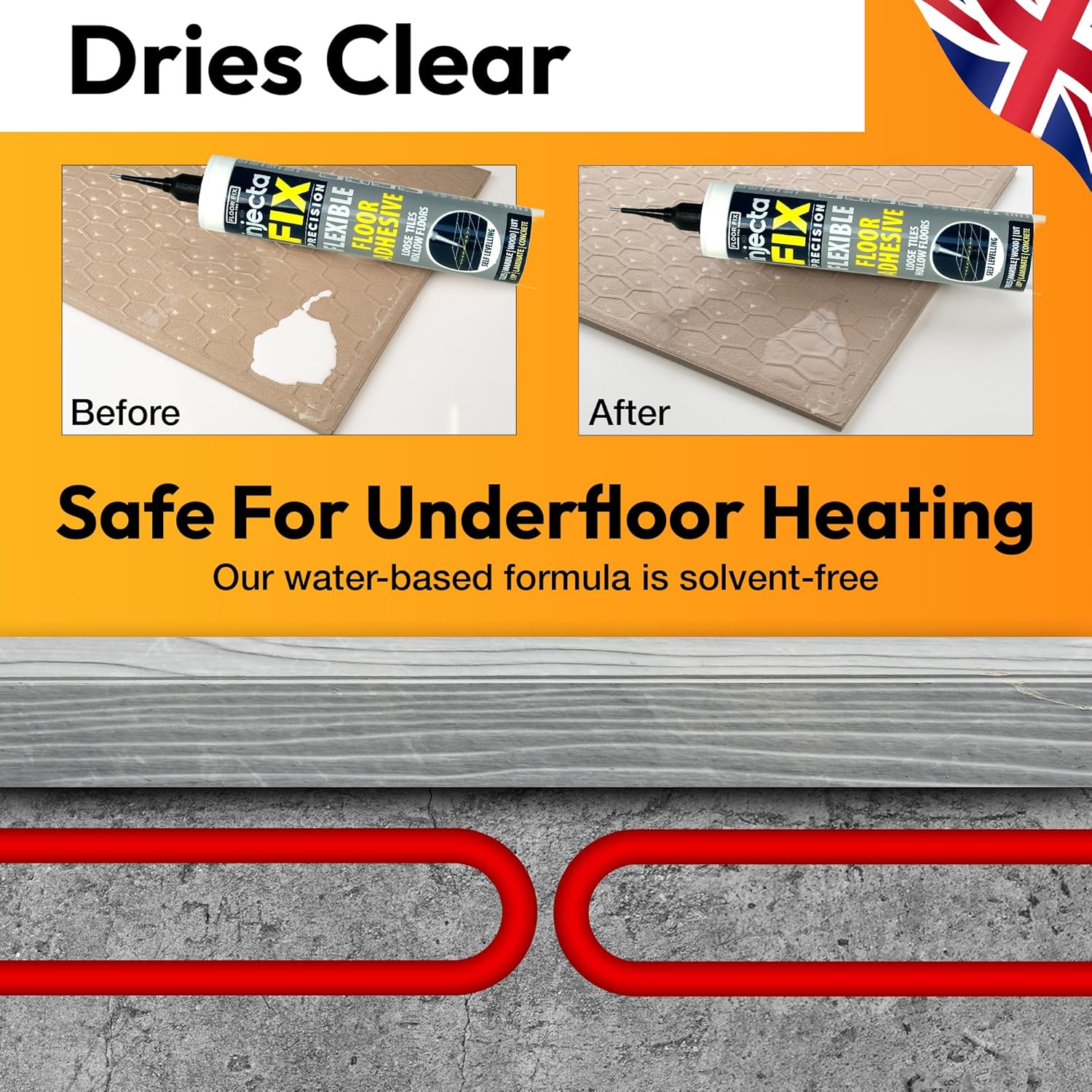 Precision 300ml from Floor-Fix Pro - Fix Loose Tiles - for Loose & Hollow Tiles, Wood, LVT & Laminate - Includes 1.9mm Syringe Tip - Adjustable to 6mm + Anti-Clog Performance (Pack of 3)