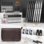 Nicpro 45PCS Black & Silver Metal Mechanical Pencil Set in Leather Case - Image 2