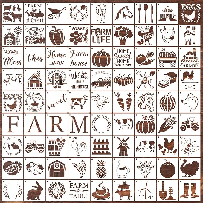 80 Pcs 3 x 3 Inch Stencils for Painting on Wood, Reusable Farm Animal Plastic by DZXCYZ